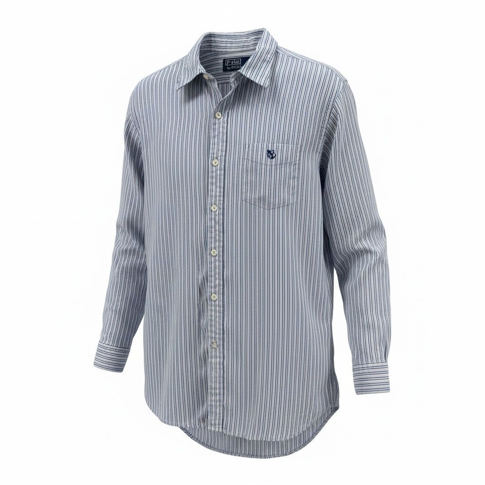 Vintage Polo by Ralph Lauren L/S Button Up Casual Dress Shirt Mens L Blue White
